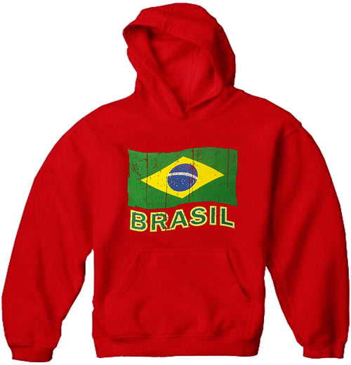 Vintage Brasil Waving Flag Adult Hoodie