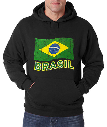 Vintage Brasil Waving Flag Adult Hoodie