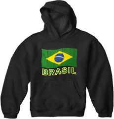 Vintage Brasil Waving Flag Adult Hoodie