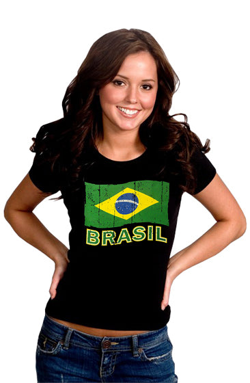 Vintage Brasil Waving Flag Girl's T-Shirt