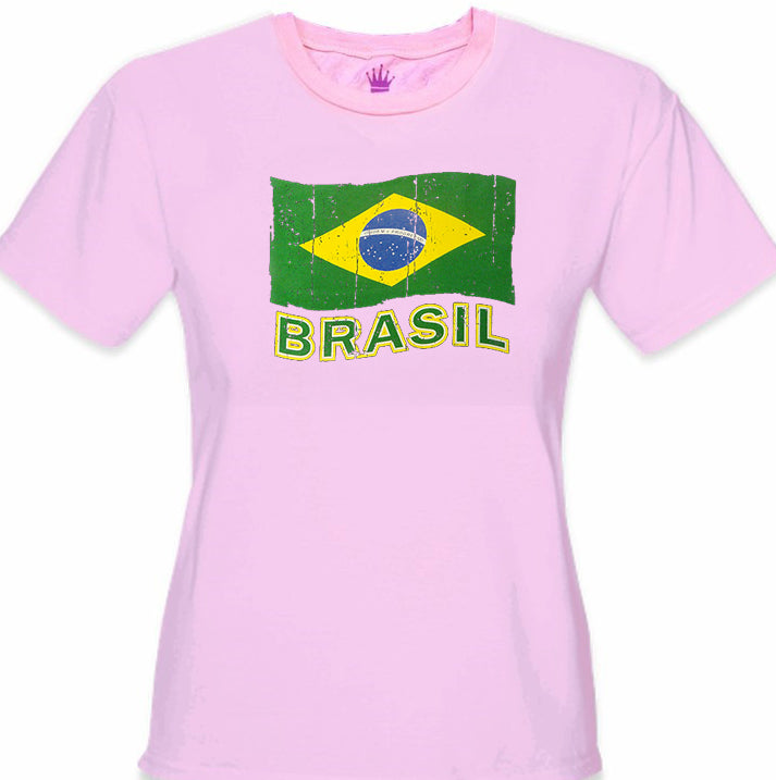 Vintage Brasil Waving Flag Girl's T-Shirt