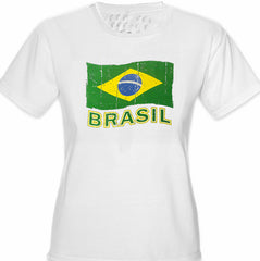 Vintage Brasil Waving Flag Girl's T-Shirt