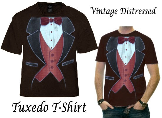 Vintage Distressed Tuxedo T-Shirt (Brown)