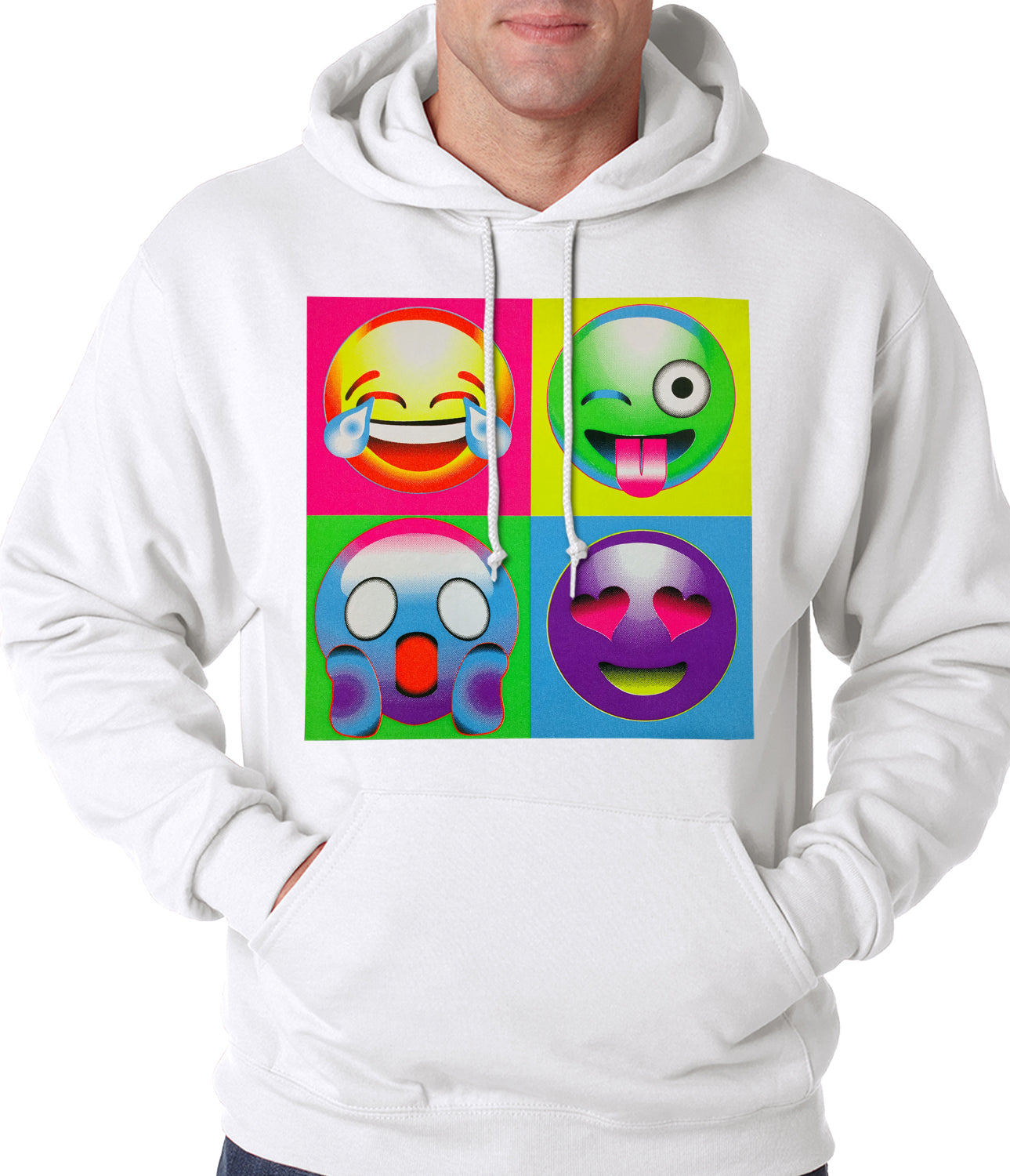 Block Print Emoji Faces Adult Hoodie