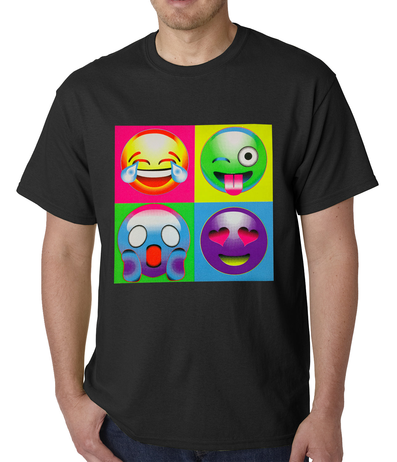 Block Print Emoji Faces Mens T-shirt