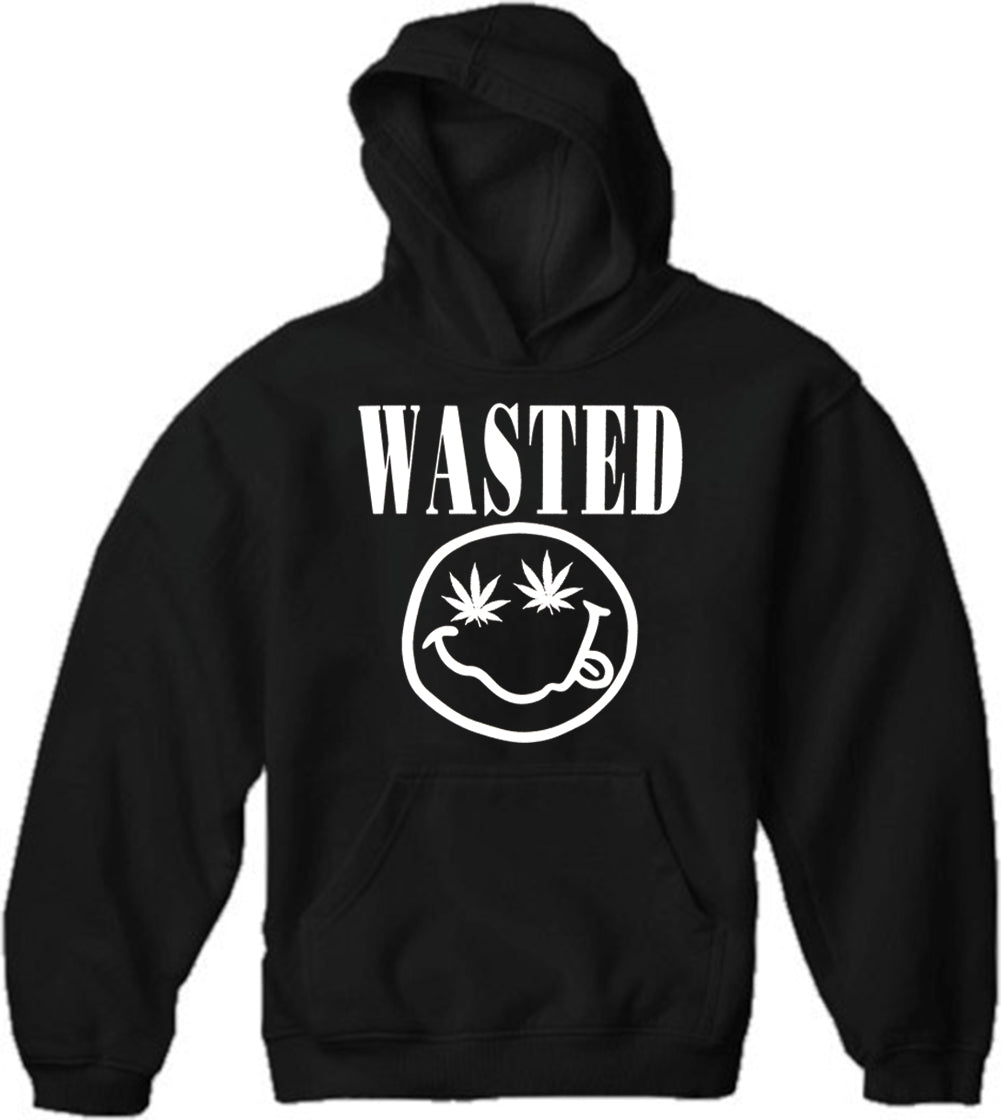 Wasted Pot Leaf Smiley Face Adult Hoodie