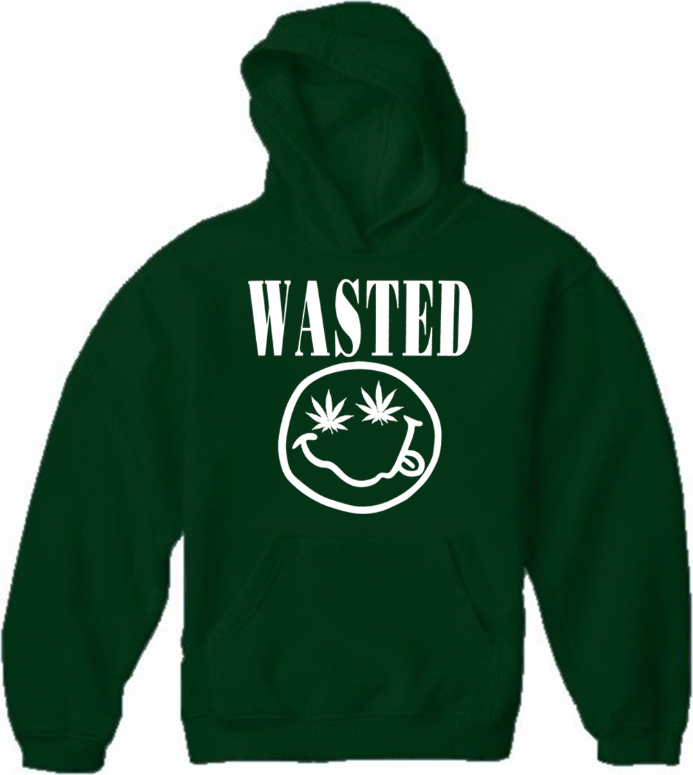 Wasted Pot Leaf Smiley Face Adult Hoodie