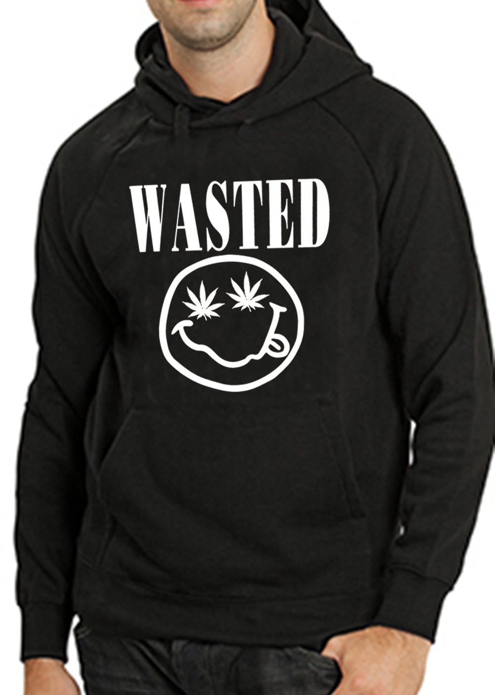 Wasted Pot Leaf Smiley Face Adult Hoodie