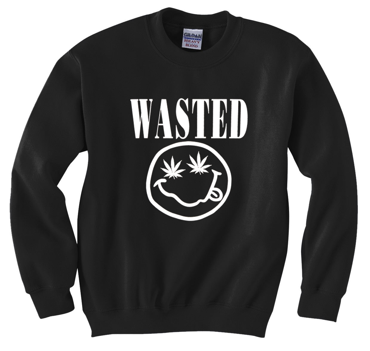 Wasted Pot Leaf Smiley Face Crew Neck Sweatshirt