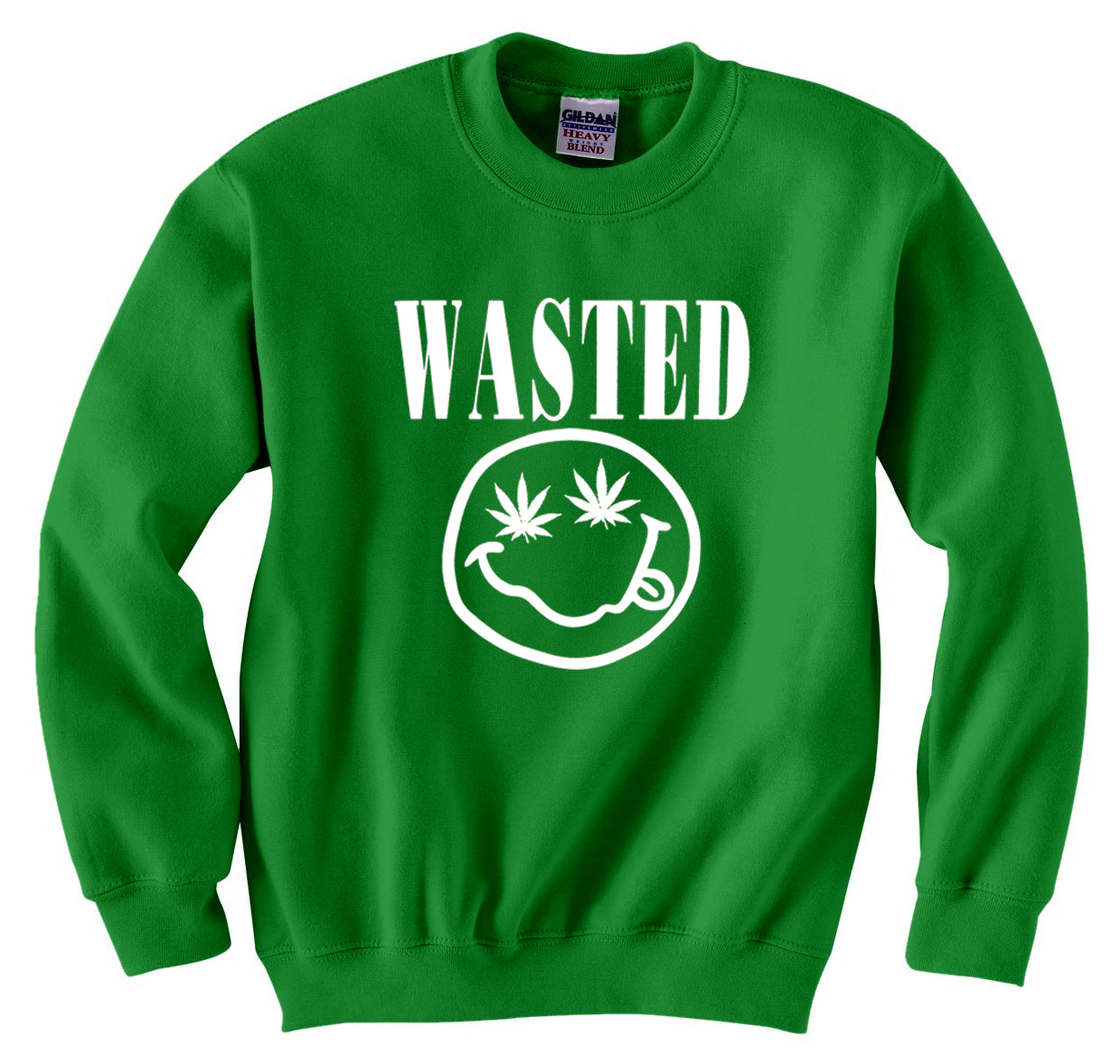 Wasted Pot Leaf Smiley Face Crew Neck Sweatshirt