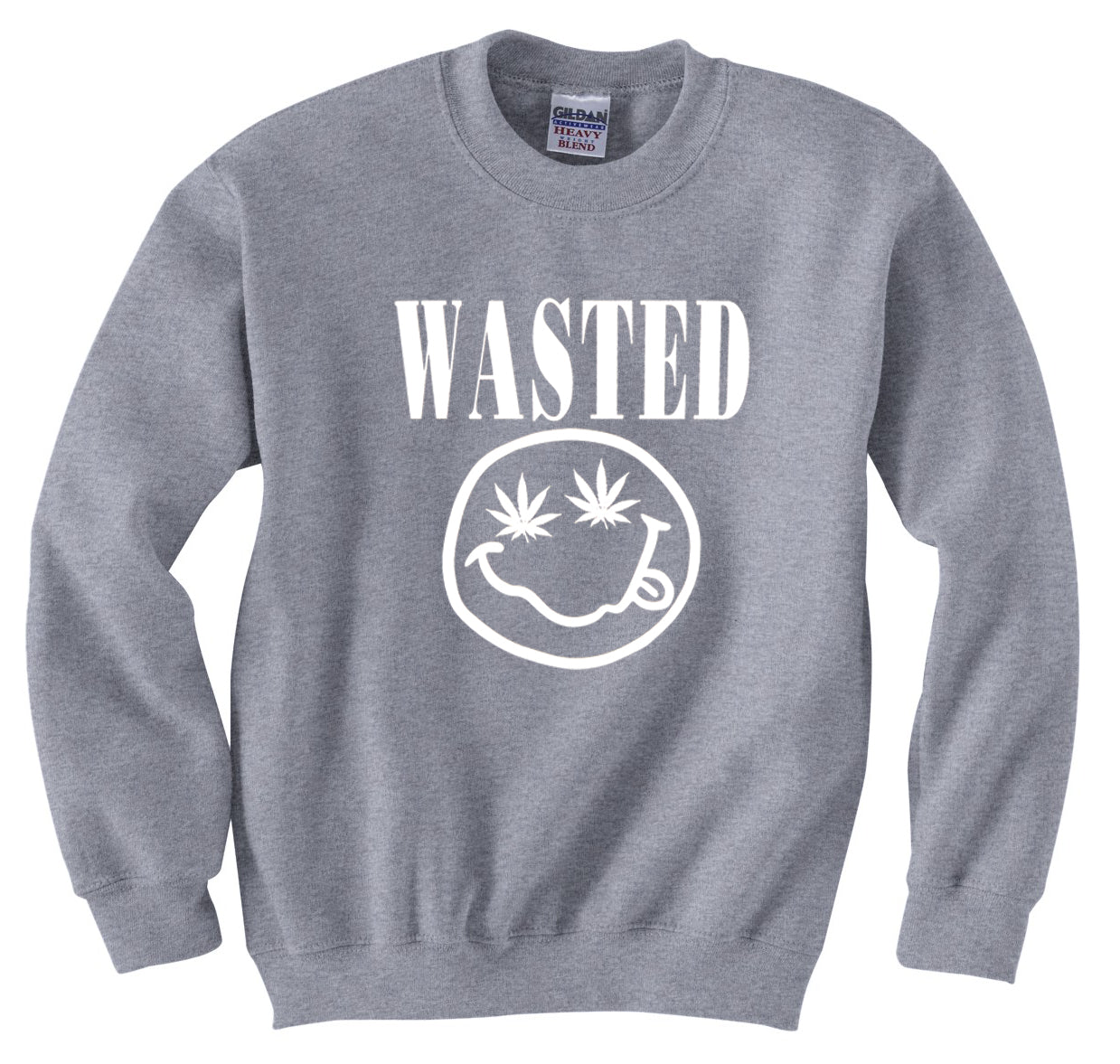 Wasted Pot Leaf Smiley Face Crew Neck Sweatshirt
