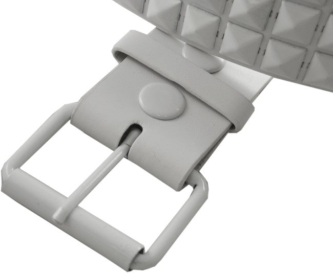 Classic White Pyramid Studded Leather Belt