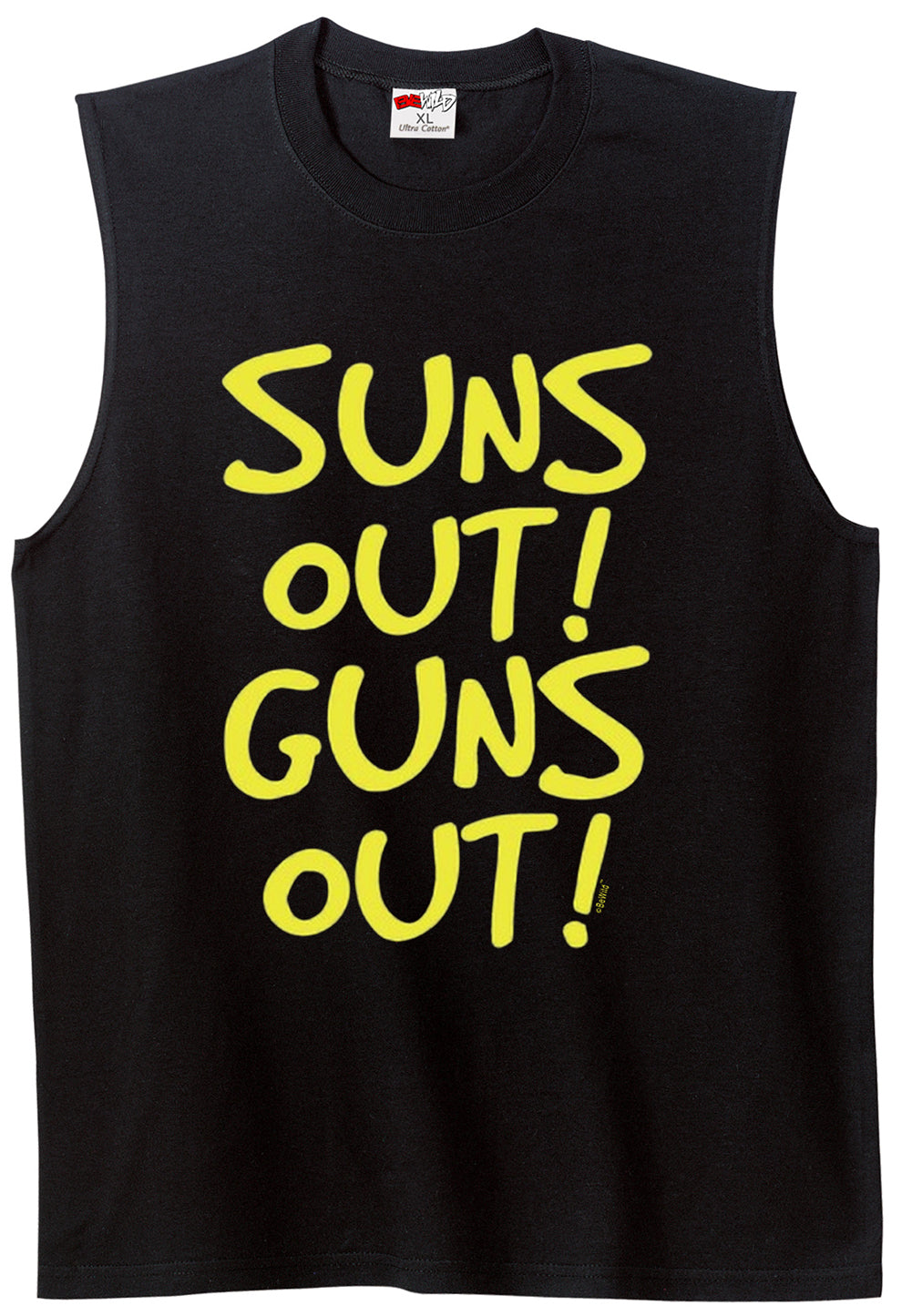 Yellow Print Sun's Out Guns Out Sleeveless T-Shirt (Black)