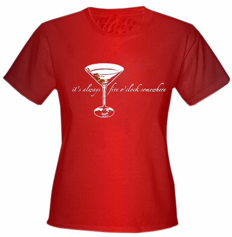 5 O'clock Somewhere Martini Girls T-Shirt Red