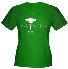 5 O'clock Somewhere Martini Girls T-Shirt Kelly Green