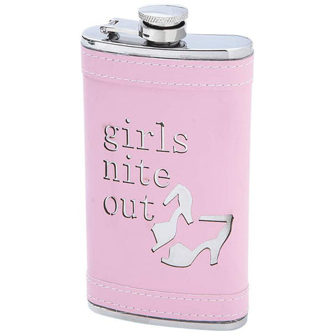 6oz Girls Nite Out Party Shoes Stainless Steel Flask with Pink Wrap