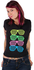 80's Style Sunglasses Black Light Responsive Girls T-Shirt Black