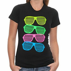 80's Style Sunglasses Black Light Responsive Girls T-Shirt