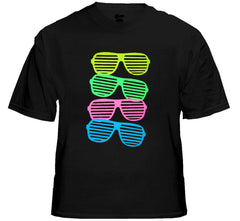 80's Style Sunglasses Black Light Responsive T-Shirt