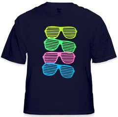80's Style Sunglasses Black Light Responsive T-Shirt