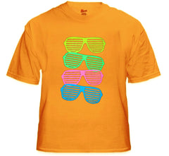 80's Style Sunglasses Black Light Responsive T-Shirt