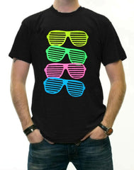 80's Style Sunglasses Black Light Responsive T-Shirt