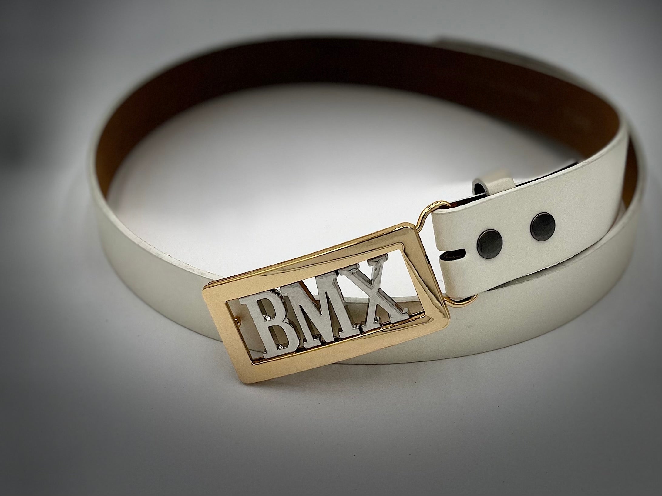 BMX custom belt buckle gold frame silver letters with free belt