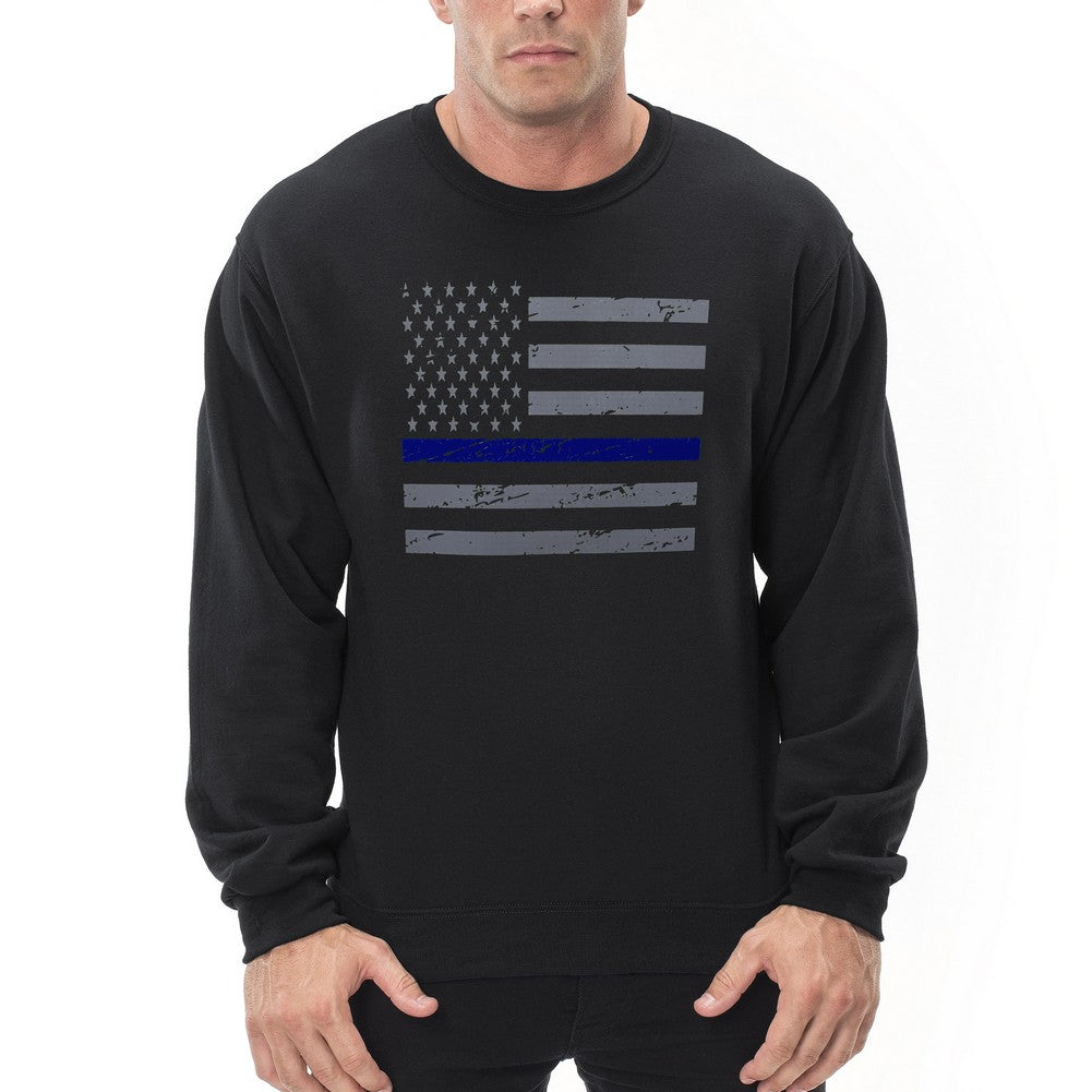 Police Thin Blue Line American Flag - Support Police Department Horizontal Crewneck Sweatshirt