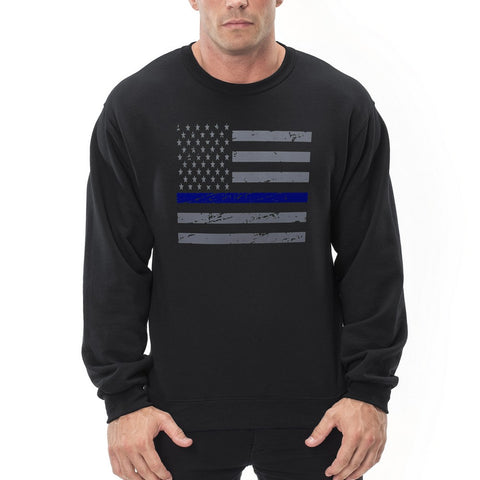 Police Thin Blue Line American Flag - Support Police Department Horizontal Crewneck Sweatshirt