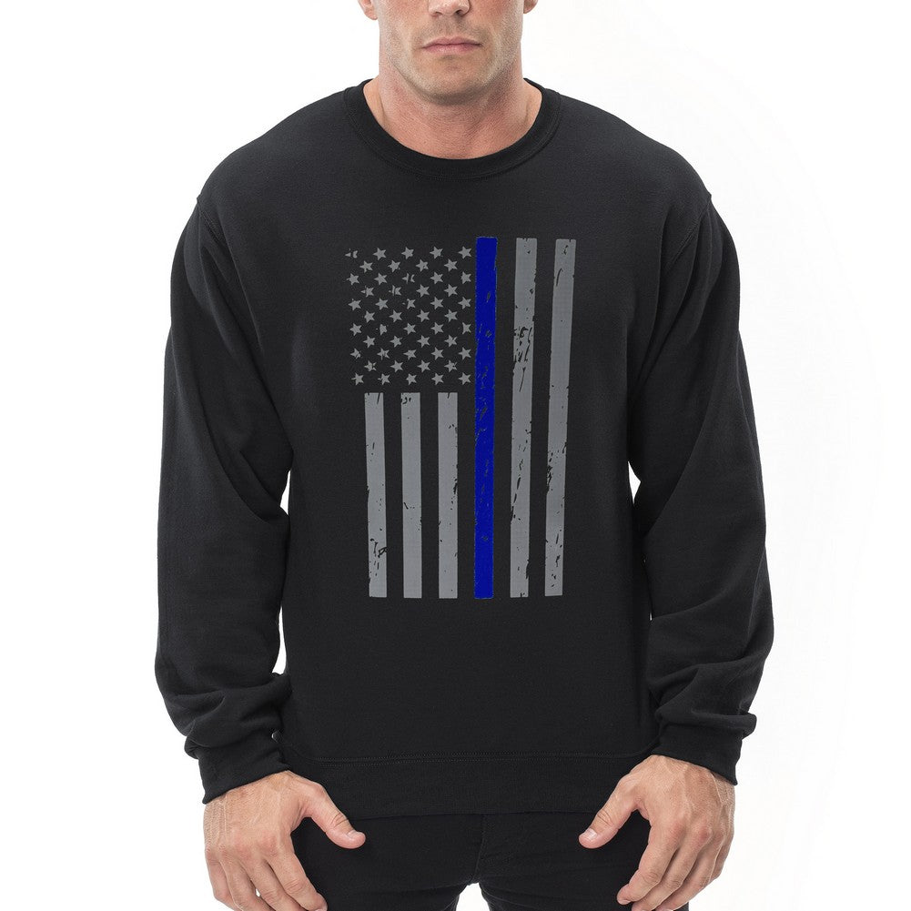 Police Thin Blue Line American Flag - Support Police Department Adult Crewneck