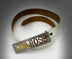 Girl Boss custom belt buckle rhinestone frame gold letters with free belt