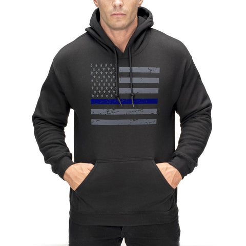 Police Thin Blue Line American Flag - Support Police Department Horizontal Adult Hoodie