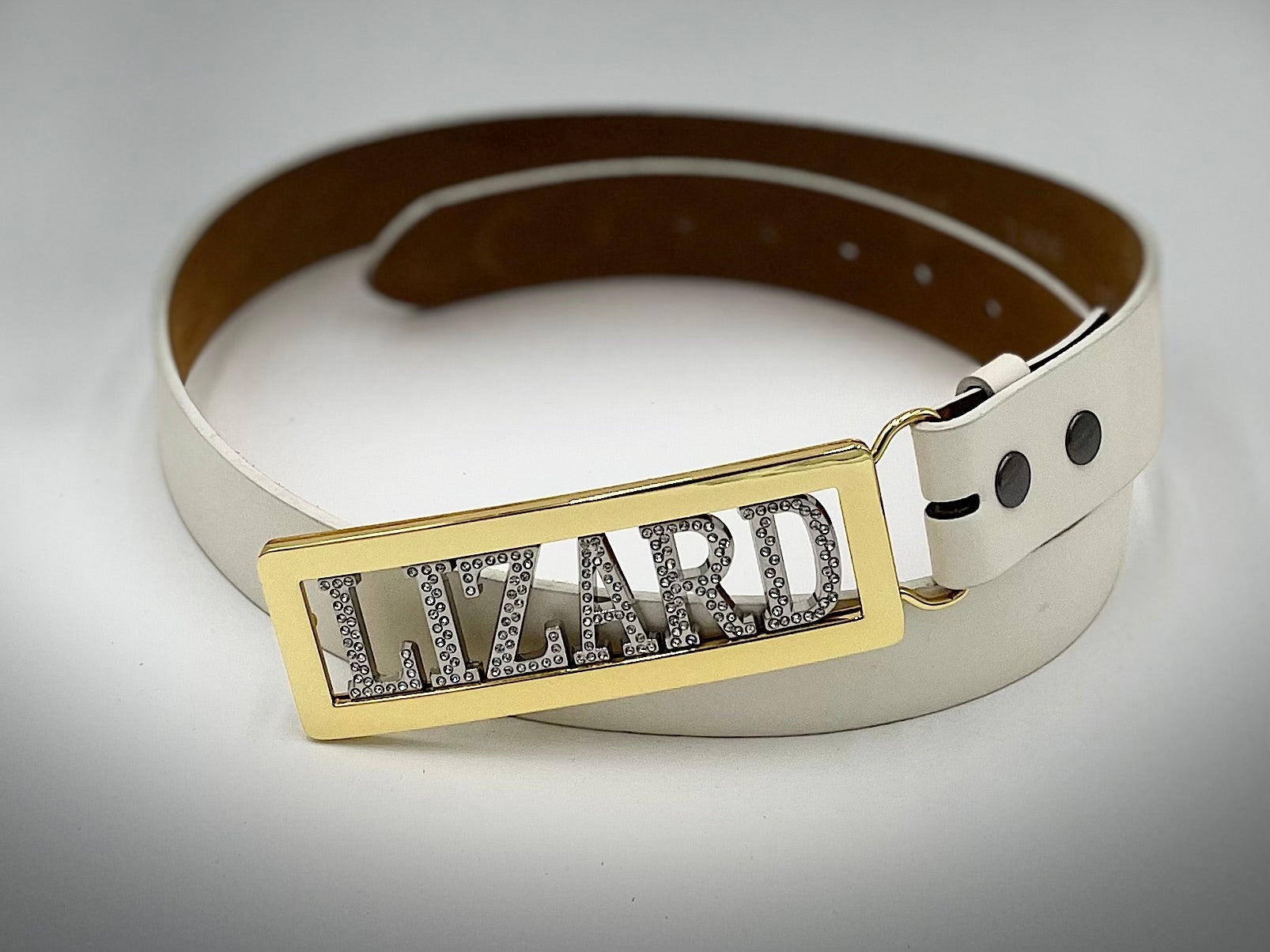 LIZARD custom belt buckle gold frame rhinestome letters with free belt
