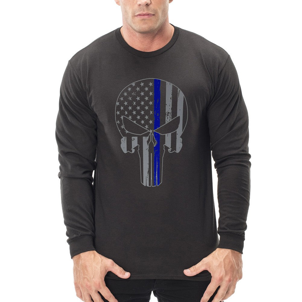 Police Thin Blue Line Skull American Flag - Support Police Department Thermal Shirt