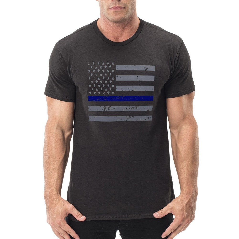 Police Thin Blue Line American Flag - Support Police Department Horizontal Mens T-shirt