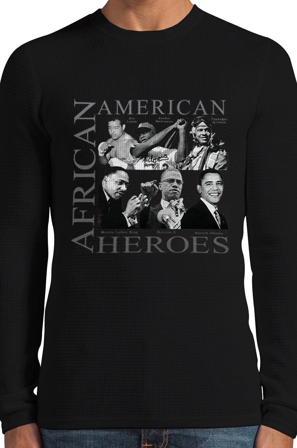 African American Hero Icons Thermal Long Sleeve Shirt Black