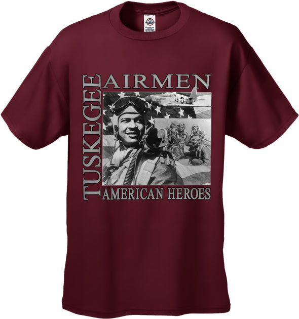 African American Heroes - Tuskegee Airmen Mens T-shirt Maroon