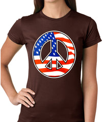 American Flag Peace Sign Girls T-shirt Brown