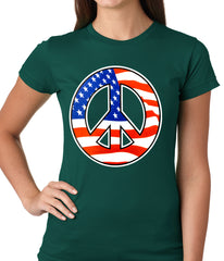 American Flag Peace Sign Girls T-shirt Forest Green