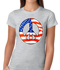 American Flag Peace Sign Girls T-shirt Grey