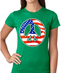 American Flag Peace Sign Girls T-shirt Kelly Green