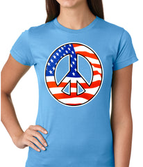 American Flag Peace Sign Girls T-shirt Light Blue