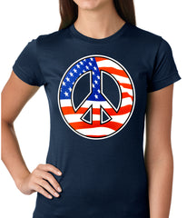 American Flag Peace Sign Girls T-shirt Navy Blue