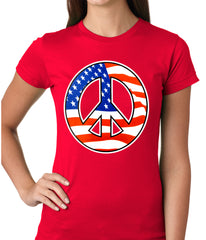 American Flag Peace Sign Girls T-shirt Red