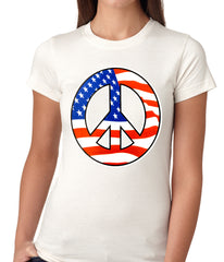 American Flag Peace Sign Girls T-shirt White
