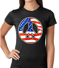 American Flag Peace Sign Girls T-shirt Black