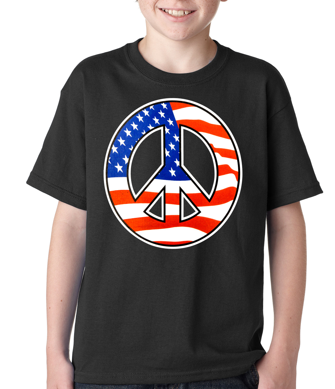 American Flag Peace Sign Kids T-shirt Black