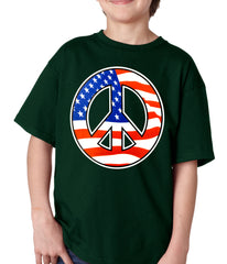 American Flag Peace Sign Kids T-shirt Forest Green