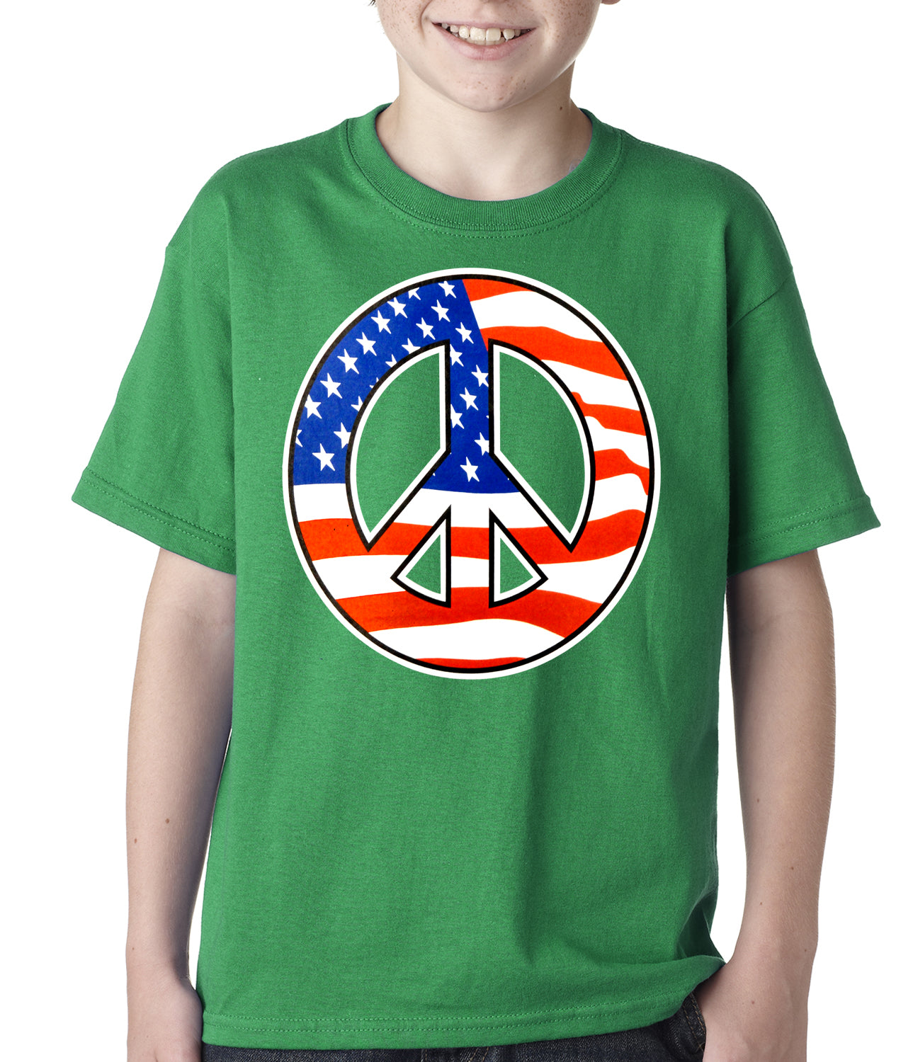 American Flag Peace Sign Kids T-shirt Kelly Green