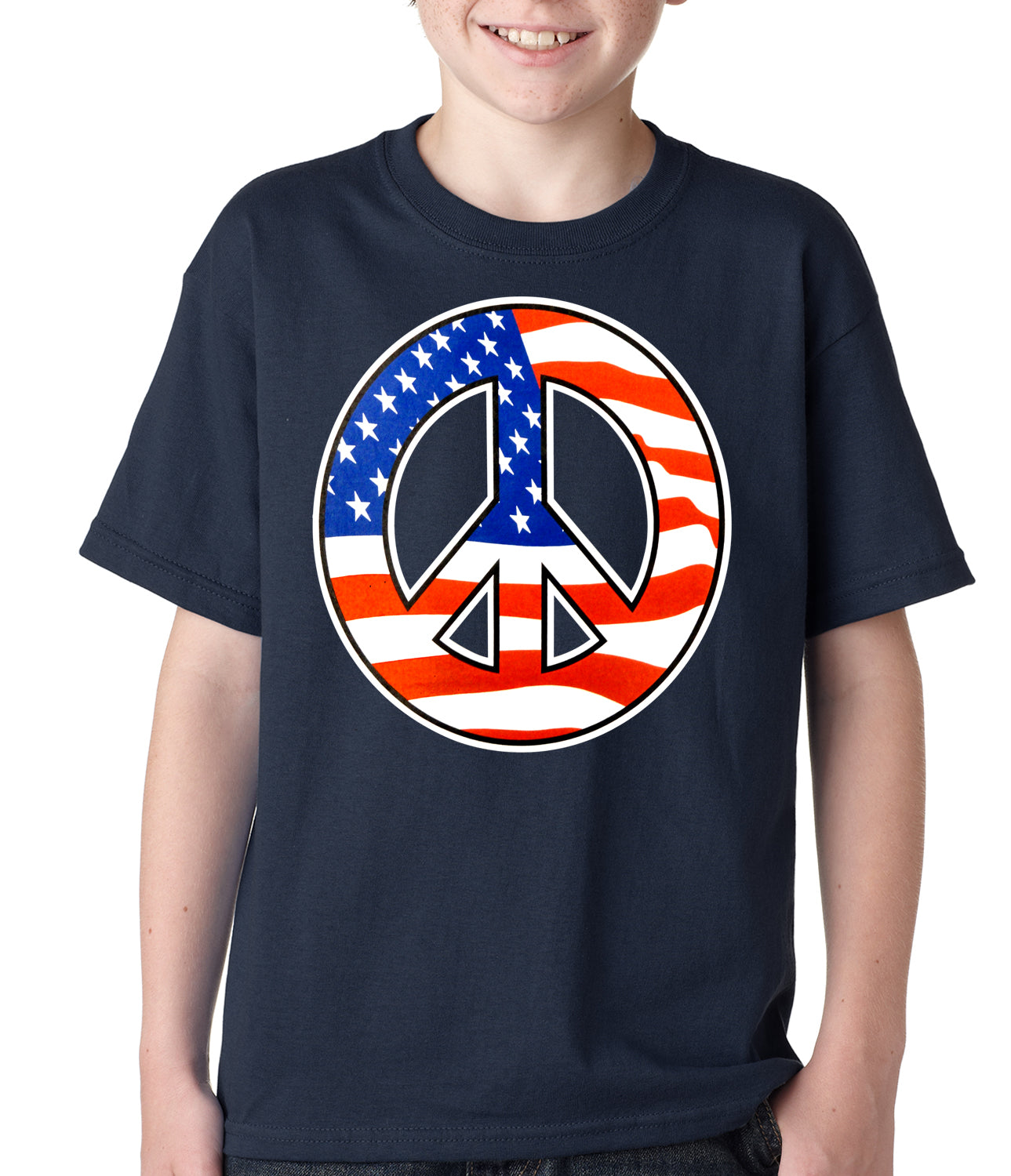 American Flag Peace Sign Kids T-shirt Navy Blue